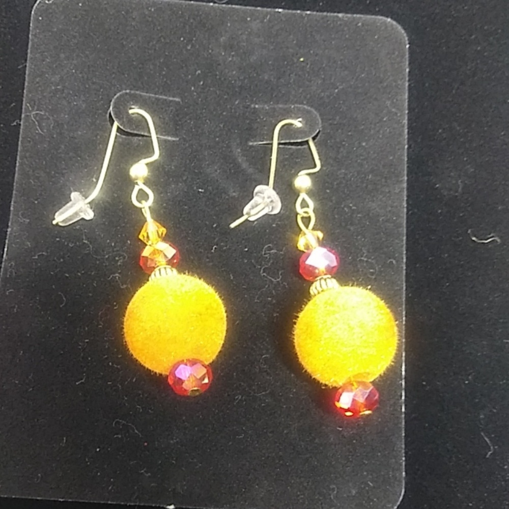 Beautiful Fuzzy Orange Ball Earrings